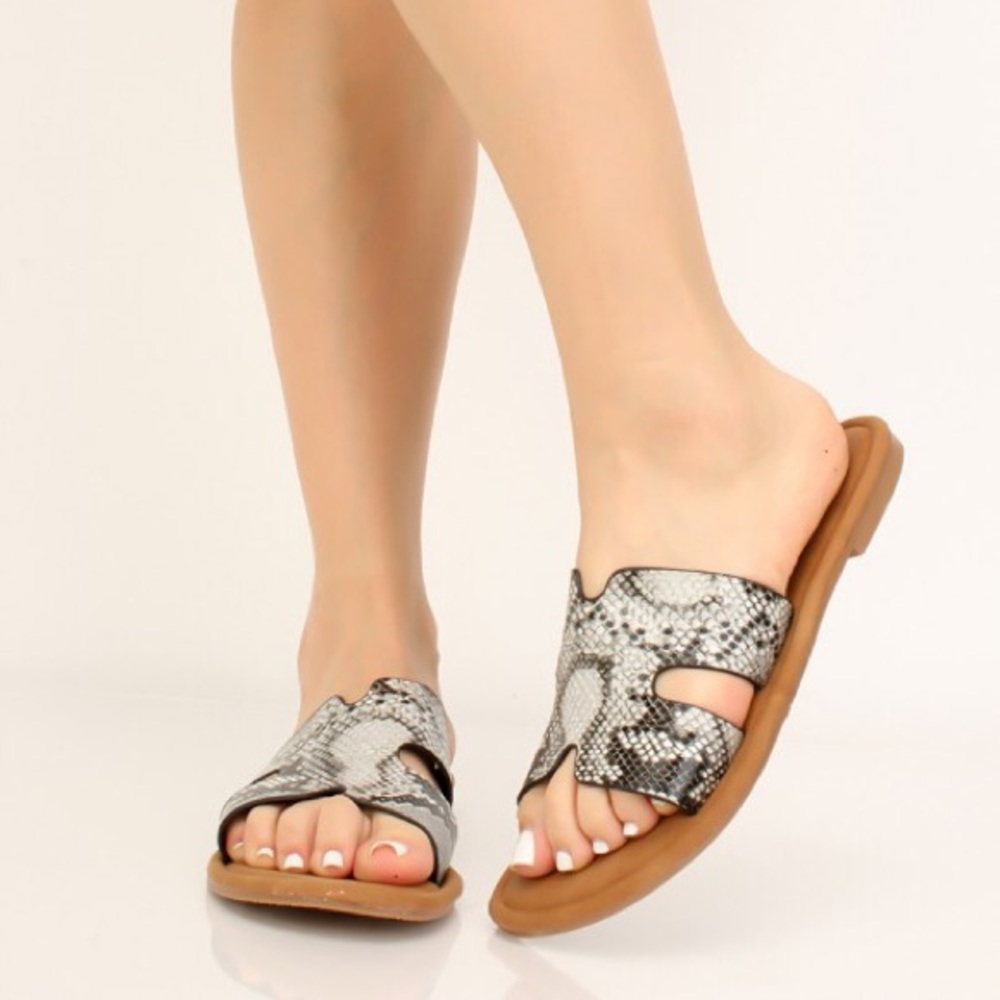 Snakey faux leather slip on sandals